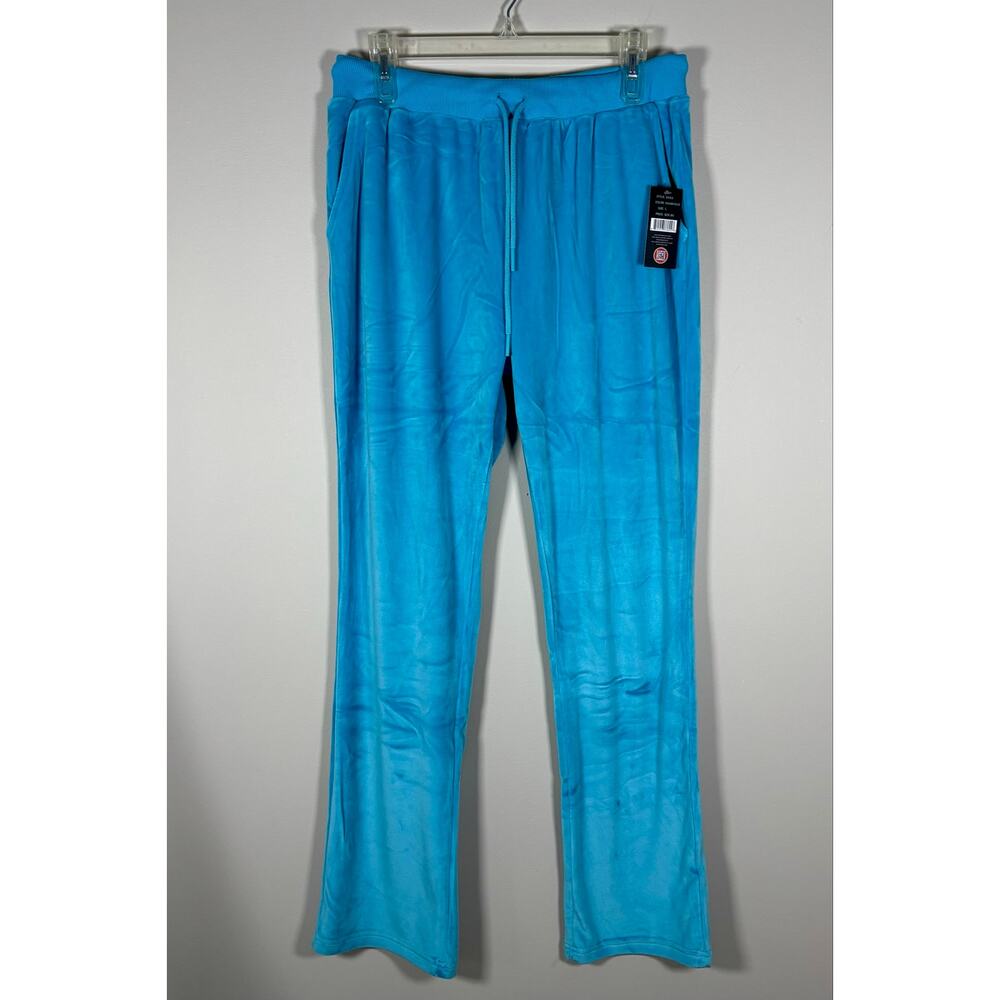 Red Melon Uzzi Aqua Wide Leg Velvet Velour Pull On Drawstring Pants Womens L NWT